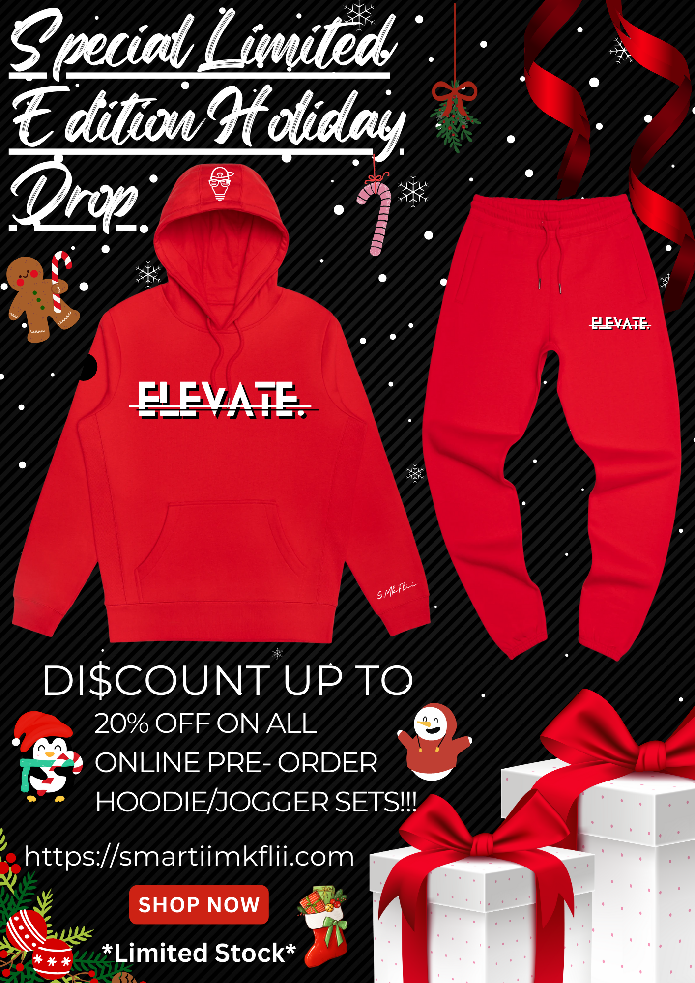 MkFlii R@DIANT RED ELEVATE ORGANIC PULLOVER HOODIE